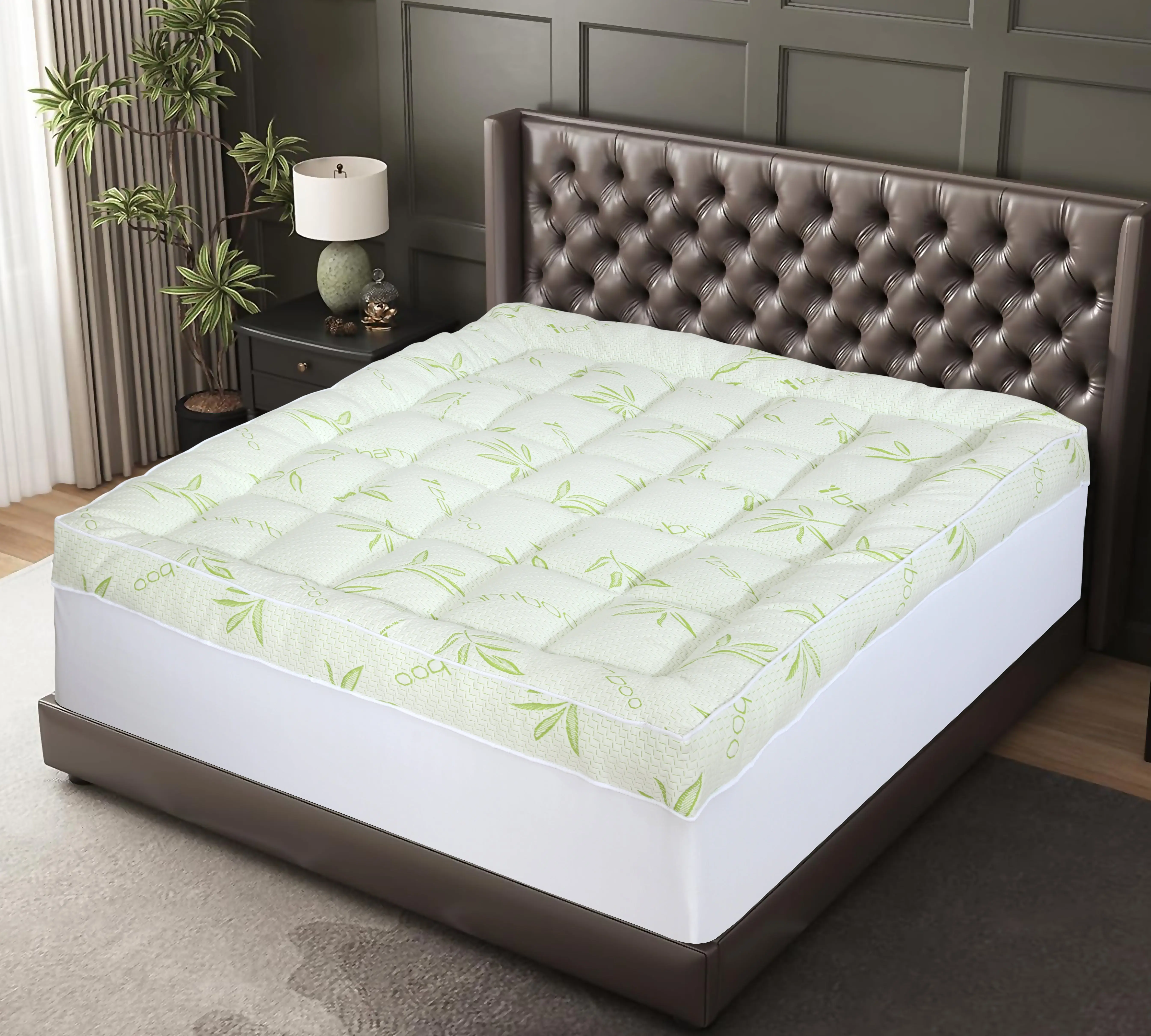 BTEXPERT 4 Inch Extra Thick Bamboo Mattress Topper, Queen Size 60x80, 1000 GSM Cooling Pillow Top Mattress Pad, Soft Plush Deep Pocket (8-21 Inch), Mattress Topper Bamboo Breathable Foldable