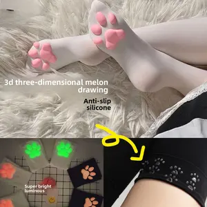 Two For One!!!  three-dimensional fluorescent cat paw silicone non-slip knee socks stockings velvet socks