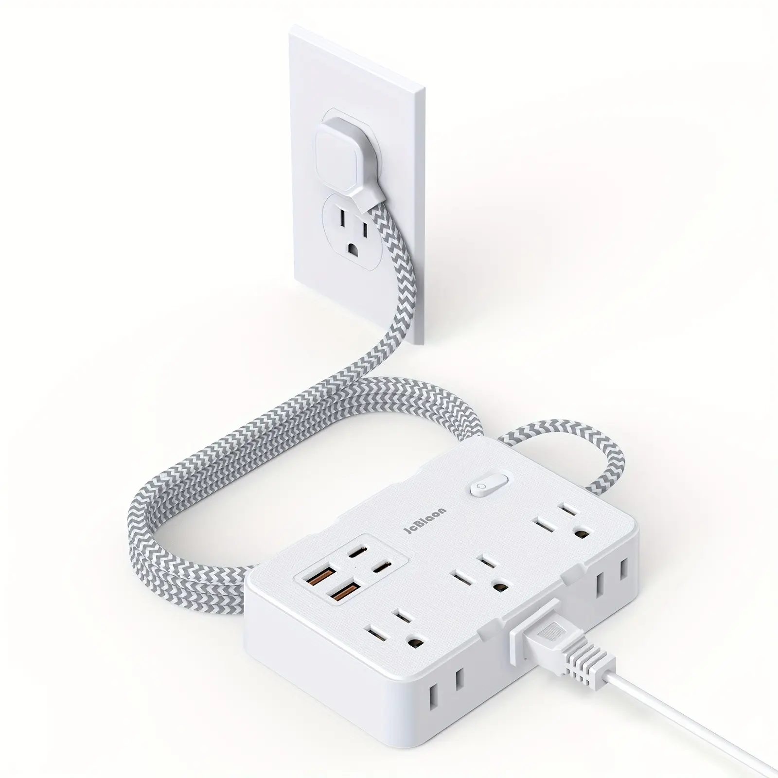 Power Strip Surge Protector - 6 Outlets with 4 USB Ports (2 USB C), 2-Side Outlet Extender Strip, 5/10 Ft Extension Cord Flat Plug, Wall Mount Multifunctional Power Strip for Travel Home Office Dorm, Power Socket Expander