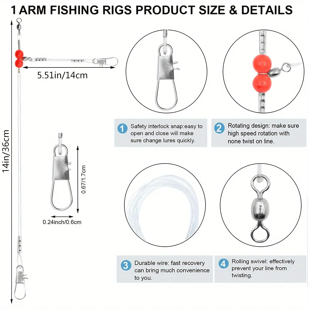 6/12pcs Fishing Leaders With Swivels Snaps Beads For Baits  Hooks, 1 Arm/2 Arms Nylon Sea Fishing Leader Line Rig For Freshwater  Saltwater