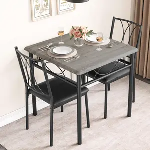 【GARVEE】Dining Table Set for 2, Square Dinner Table Sets with 2 Upholstered Chairs, Small Kitchen Table and Chairs for 2, Corner Dining Room Table Set for Apartment, Small Space, Dinner, Retro Gray