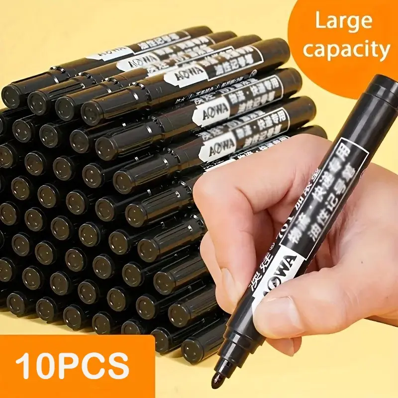 10-Pack Permanent Markers, Bulk Markers, Marker Set, Waterproof Ink, Large Capacity Oil-Based, Bold Tip, Ideal for Office, Logistics, Daily Use
