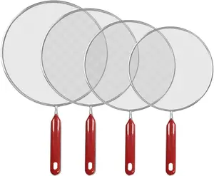 4-Piece Stainless Steel Splatter Guard Set 13", Fine Mesh Grease Splatter Screen for Frying Pans & Cooking Pots, Oil Splash Cover with Comfort Grip Handles