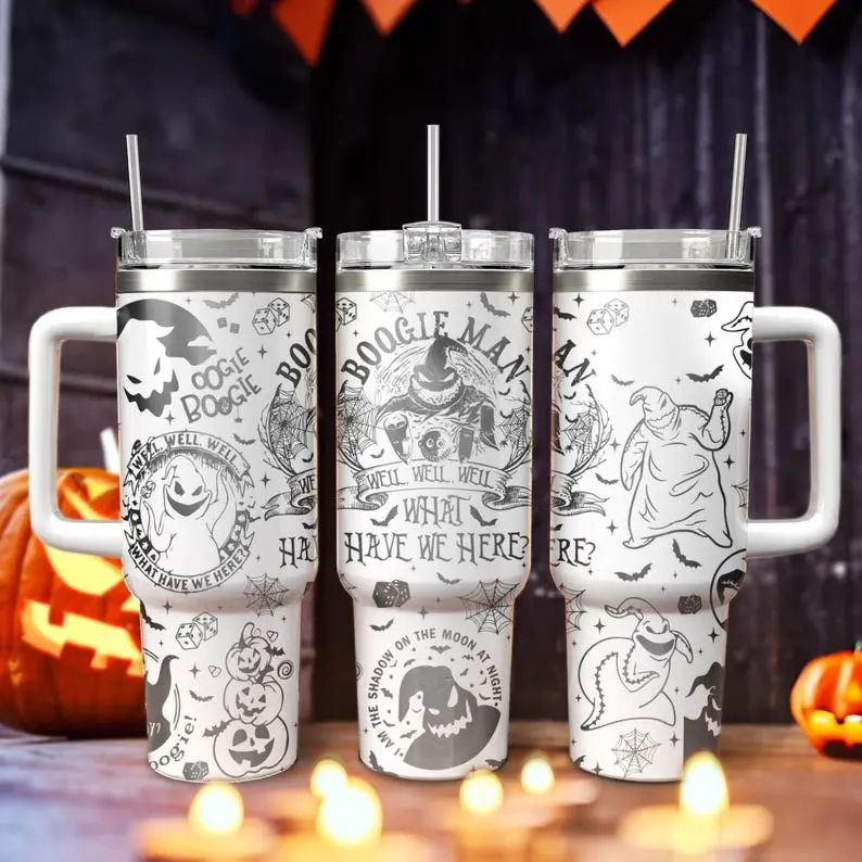 V4 40oz 20oz Tumbler with Handle Straw, Oogie Boogie Man Nightmare Christmas Tumbler, Halloween Engraved Tumbler 40oz, Oogie Boogie Bash, Boogie 3D All Over Print Tumbler