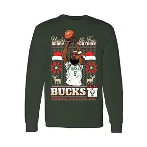 Bucks Pro Shop 2025 Holiday Sweater Bobby Portis Jr Milwaukee Bucks Long Sleeve T-Shirt