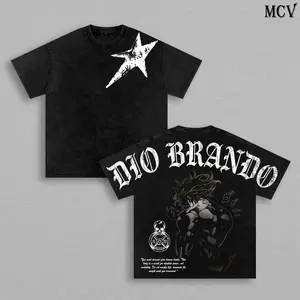 Dio Brando Tee Washed – JoJo’s Bizarre Adventure Steel Ball Run Scary Monsters Dinosaur Stand Anime Manga Graphic Double Printed T-Shirt, Menswear Heavy Cotton Unisex Oversize Gym Streetwear