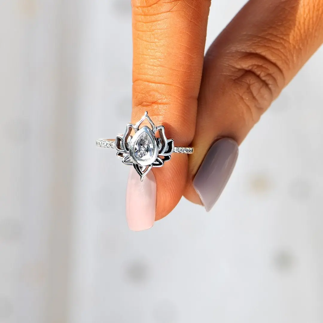 Pure Copper CZ Lotus Motif Inspirational Open Design Ring - Unisex Adjustable Hypoallergenic Ring with "Fvck it and begin again" Engraving, Gift for Best Friends, Birthday/Anniversary Fashion Accessory