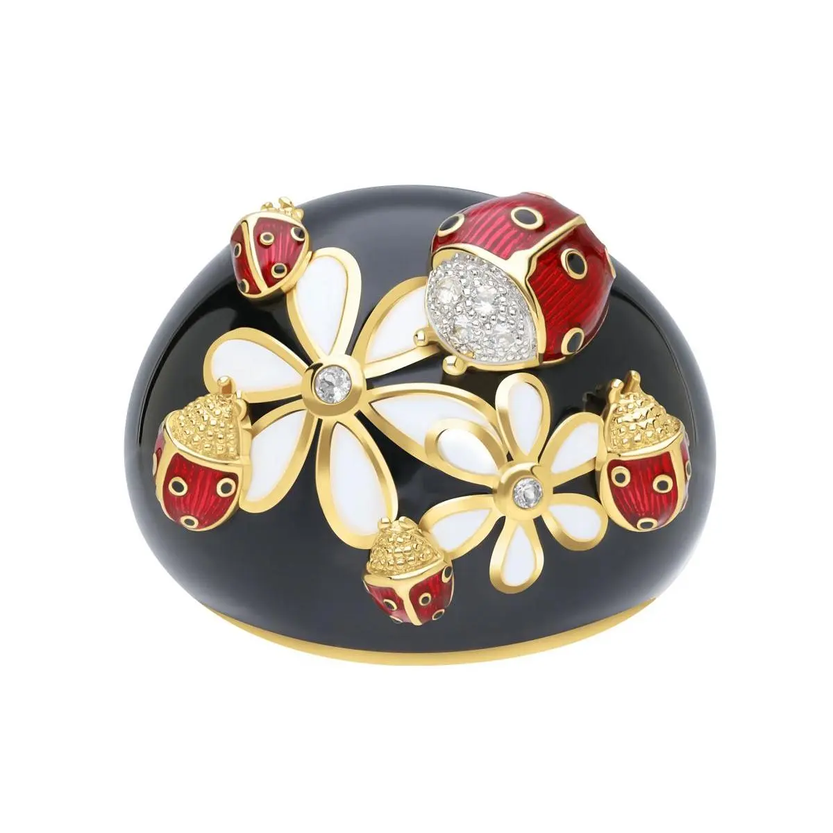 Ariva 18K Gold-Clad White Topaz Lady Bug Ring
