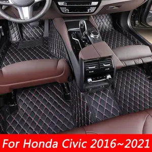 LHD PU leather car floor mats for Honda Civic 2016~2021 removable dedicated leather floor mats carpet-style floor mat interior accessories set thickened easy-to-clean floor mats dirt-proof protective car interior accessories not for sale in the UK