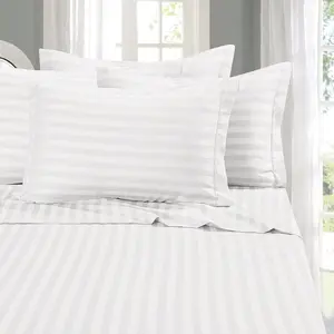 Best Softest Coziest 6-Piece Sheet Sets - 1500 Premier Hotel Quality Luxurious Wrinkle Resistant Damask Stripe Bed Sheet Set, Queen White