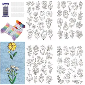 Water-Soluble Embroidery Stabilizer Sheets, Hand Sewn Fabric Support, Washable & Dissolvable Craft Paper, Floral Embroidery Design, Ideal for DIY Projects