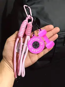 Fitness Keychain:Mini Gym Weights,Dumbbells Keyrings Barbell And Dumbbell Pendant,Gym Weight Plate & Dumbbell Keyring Lanyard Set Dumbbell & Weights Keychain Gym Accessory Bag Purse Charms Accessories with Woven Rope Ornaments for Fitness Enthusiasts