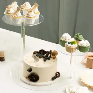 3-Tier Plastic Round Pedestal Cake Stand 23" Clear - Modern Multi Layer Cupcake Display Riser for Stylish Pastry & Dessert Tables