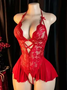 Women's Sexy One-Piece Floral Lace Bow Tie, Fitted All-Season Fashion, Perfect for Casual Wear & Stylish Occasions, Underwear Lingerie