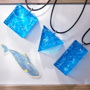 Deep Blue Ocean Resin Necklace, Diver Pendant