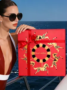 Amalee All-in-One Gift Box Set: Large 12x12x4 Inch Red Box with Magnetic Lid, Includes Ribbon, Greeting Card, Filler - No Glue Assembly Required for Wedding, Birthday, Christmas Gift Packaging