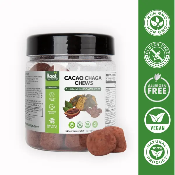 Root Cause Cacao Chaga Chews | Antioxidants, Gut & Immune Support | Chaga Mushroom Supplement Healthcare Allergen Free Edible Dietary