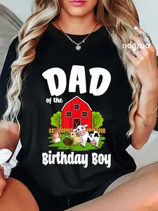 100% Cotton Unisex Dad Of The Birthday Boy Farm Animal Bday Party Celebration T-Shirt Casual Top