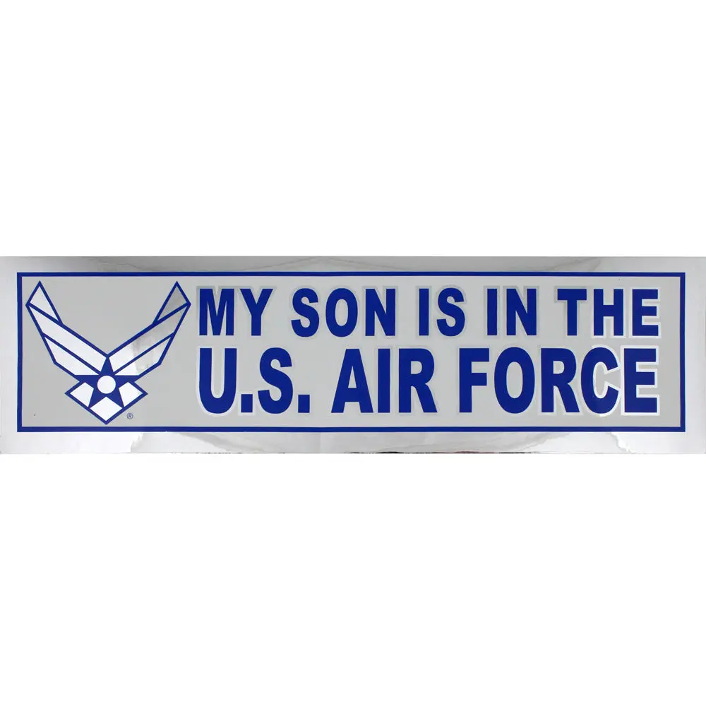 Air Force "My Son Is In The Air Force" Silver Metallic Car Bumper Sticker, 3.5x11.75" Pre-Cut Vehicle Display Decal