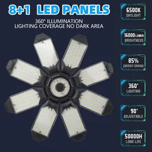 LED Garage Lights 250W - 6500K , 25000LM Deformable LED Garage Lighting Fixture, Shop Lights for Garage, Basement, Barn, High Bay Light