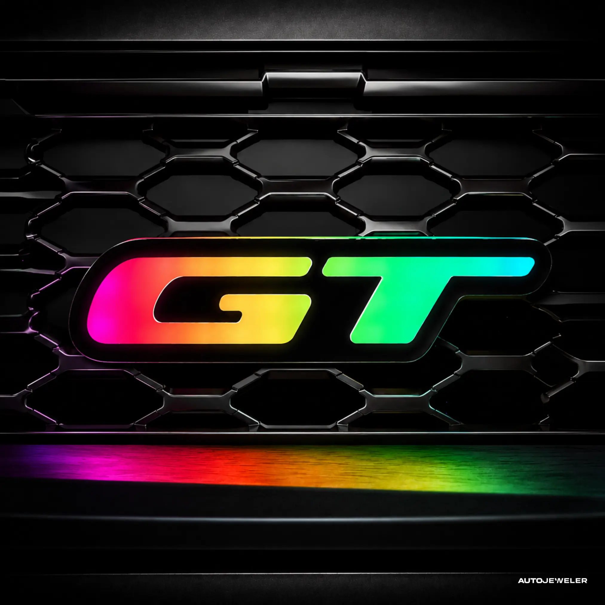 GT LED Grille Emblem, RGB Flow Series Illuminated Badge with Bluetooth + Remote Control, Universal Fit for Ford Mustang, Dodge Charger, Challenger, Durango GT