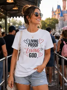 Living Proof of a Loving God T-Shirt | Christian Women's Faith Shirt | Inspirational Religious Tee | Worship Graphic Shirt