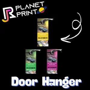 Planet Print 3.5-inch x 8.5-inch Full Color Door Hanger with Die-cut Holes for Easy Hanging Customizable Promotional Messages and Business Logo