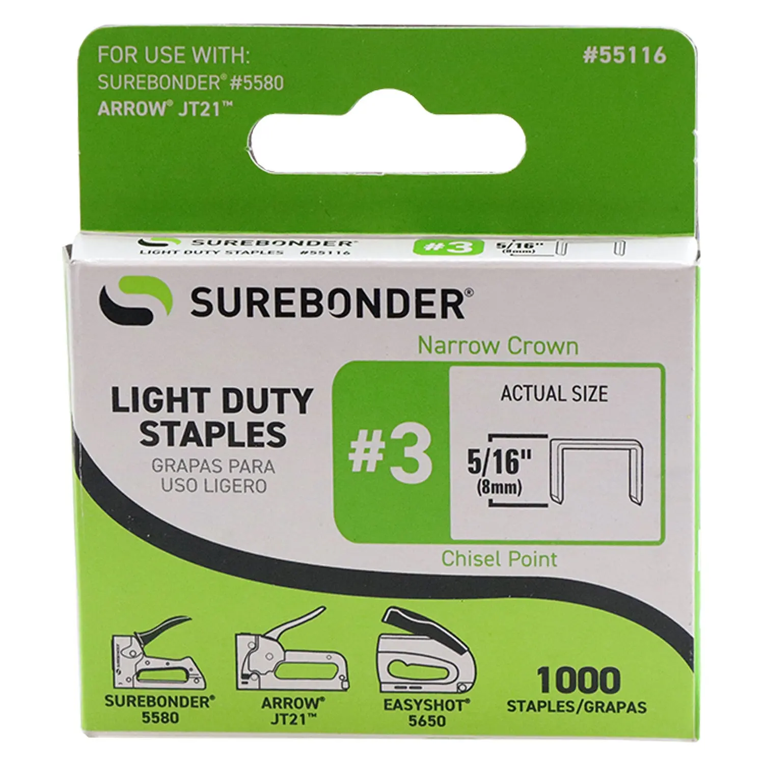 5/16" Light Duty Narrow Crown Staples - 1000 Count | #3 Series