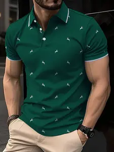 Men's Polo Shirt Short Sleeve Summer Cute Animal Print Casual Streetwear Collared Fitted Polo Shirt for Daily Wear and Outdoor Activities Regular Fit