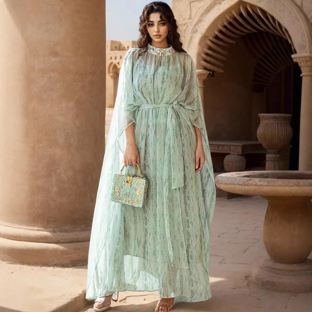 Mint green half-neckline halter top two-piece chiffon dress for parties and  formal occasions,Two-