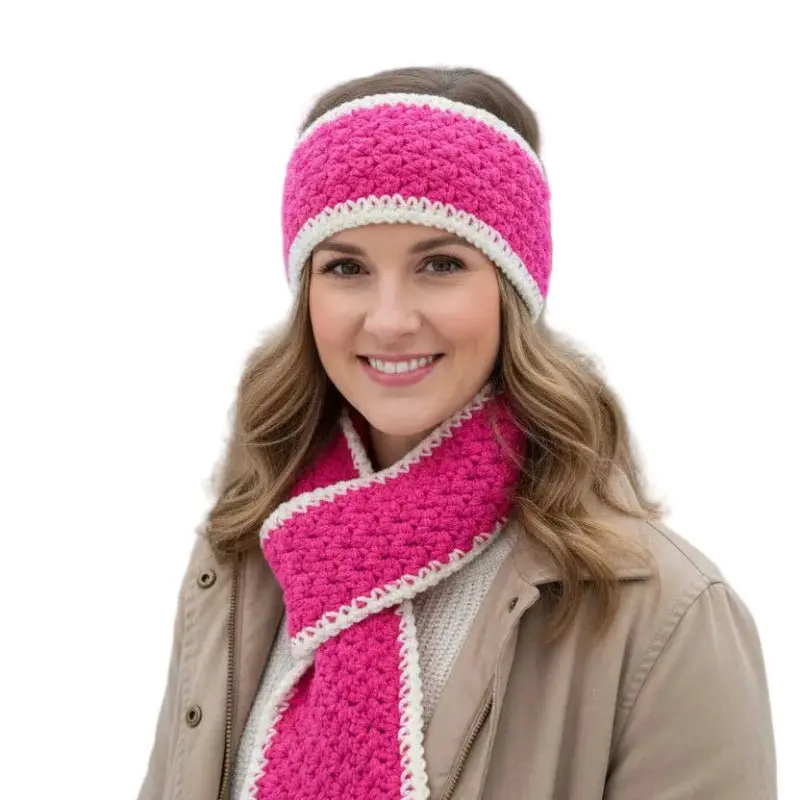 Unisex 3-Piece Pull-Through Fashion Accessory Set - Soft Yarn Keyhole Scarf, Stretchy Headband, Warm Fingerless Gloves