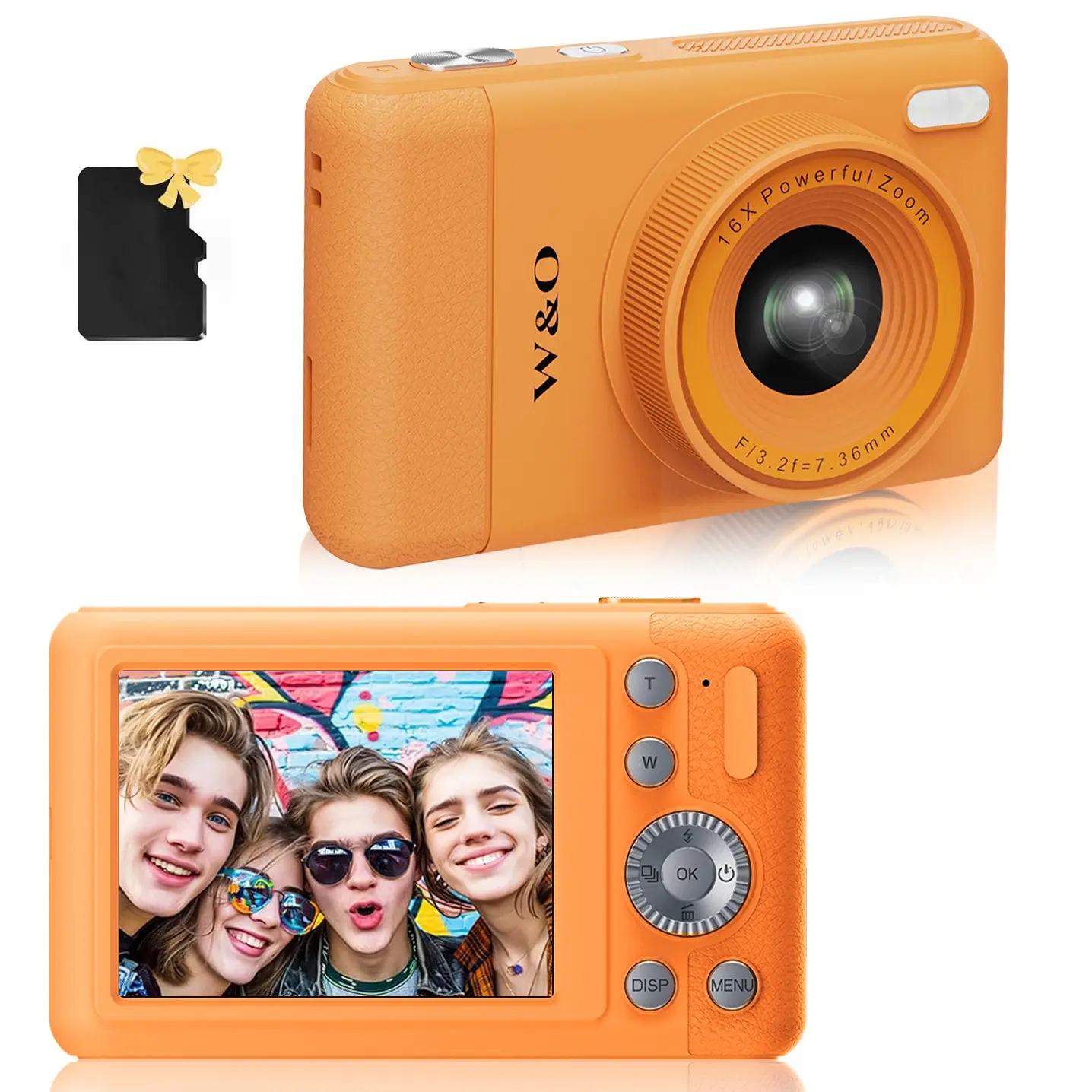 Kids Digital Camera, FHD 1080P Point and Shoot Camera, Vlogging Camera with Memory Card, Anti-Shake, 16X Digital Zoom, Compact Portable Small Gift for Boys Girls Students, Christmas Birthday Gifts