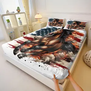 3Pcs American Outdoor Themed Fitted Sheet Set, Suitable for Various Home DeCor Styles Such As American Retro, Outdoor, and Hunting Styles. Machine Washable, Resistant to Fading and Shrinkage, Breathable Bedding Set Suitable for All Seasons.