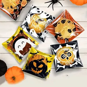Halloween Cookie Bag, 100pcs/set Self Adhesive Candy Cookie Snack Bag, Ghost Festival  Gift Packaging Supplies for Halloween Party Picnic