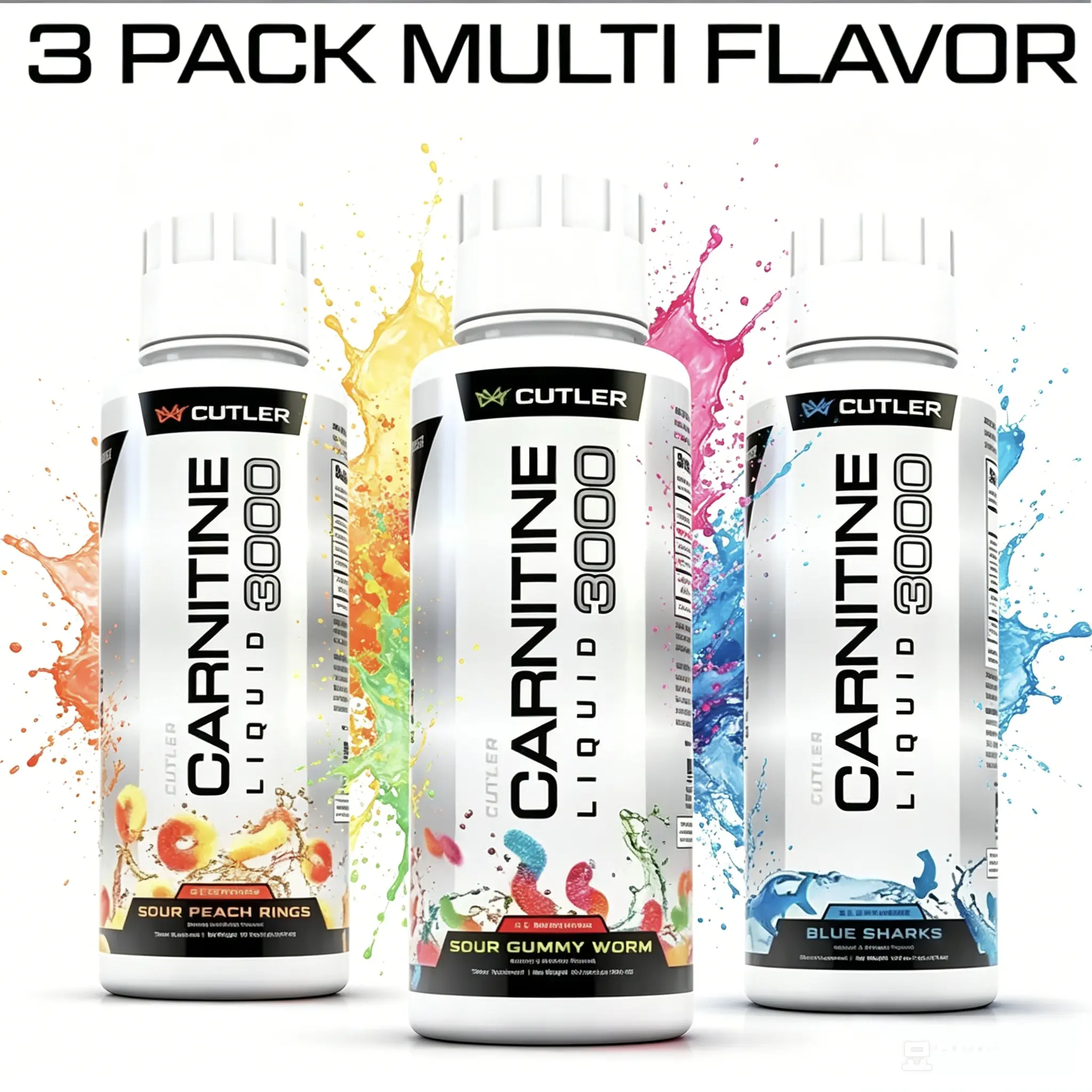 Cutler Nutrition 3 Pack Multi Flavor Carnitine Liquid 3000 Energy Sport Beverage Drink Variety Pack US Edition