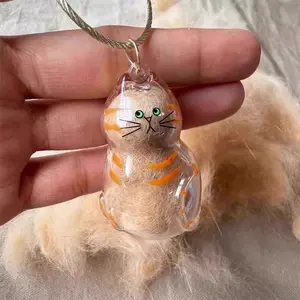 Customizable Cat Fur Jewelry Charm,Transparent Cat Hair Organizer Charm, Cat Hair Storage Capsule Keychain Pendant,Can be hung on keys, handbags, school bags, etc.