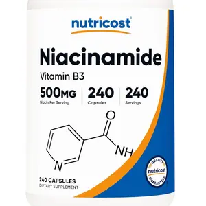 Nutricost Niacinamide (Vitamin B3) 500mg, 240 Capsules - Non-GMO, Gluten Free, Flush-Free, High-Quality Dietary Supplement for Energy & Skin Health - Natural