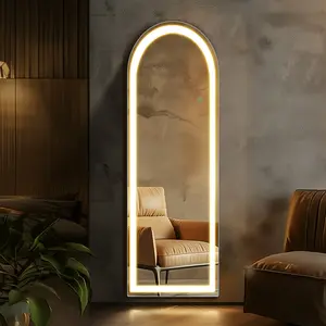 EDX LED 3 Color Lighting Full Body Mirror 64"x 21" Arched Floor Mirror with Lights Wall Mounted Free Standing Leaning for Home, White