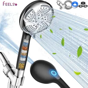 FEELSO High Pressure Shower Head with Filter - 6+1 Modes, Power Wash for Hard Water Removal, Reduces Dry & Itchy Skin, Matte Black Finish, Ideal for Bathing, Baby & RV Use