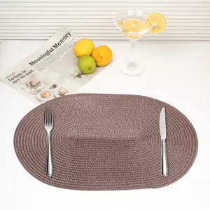 Pure Color Oval Woven Placemat 45x30cm Vintage Style Insulated Non-Slip Table Mat (multiple Colors Available) - 4pcs