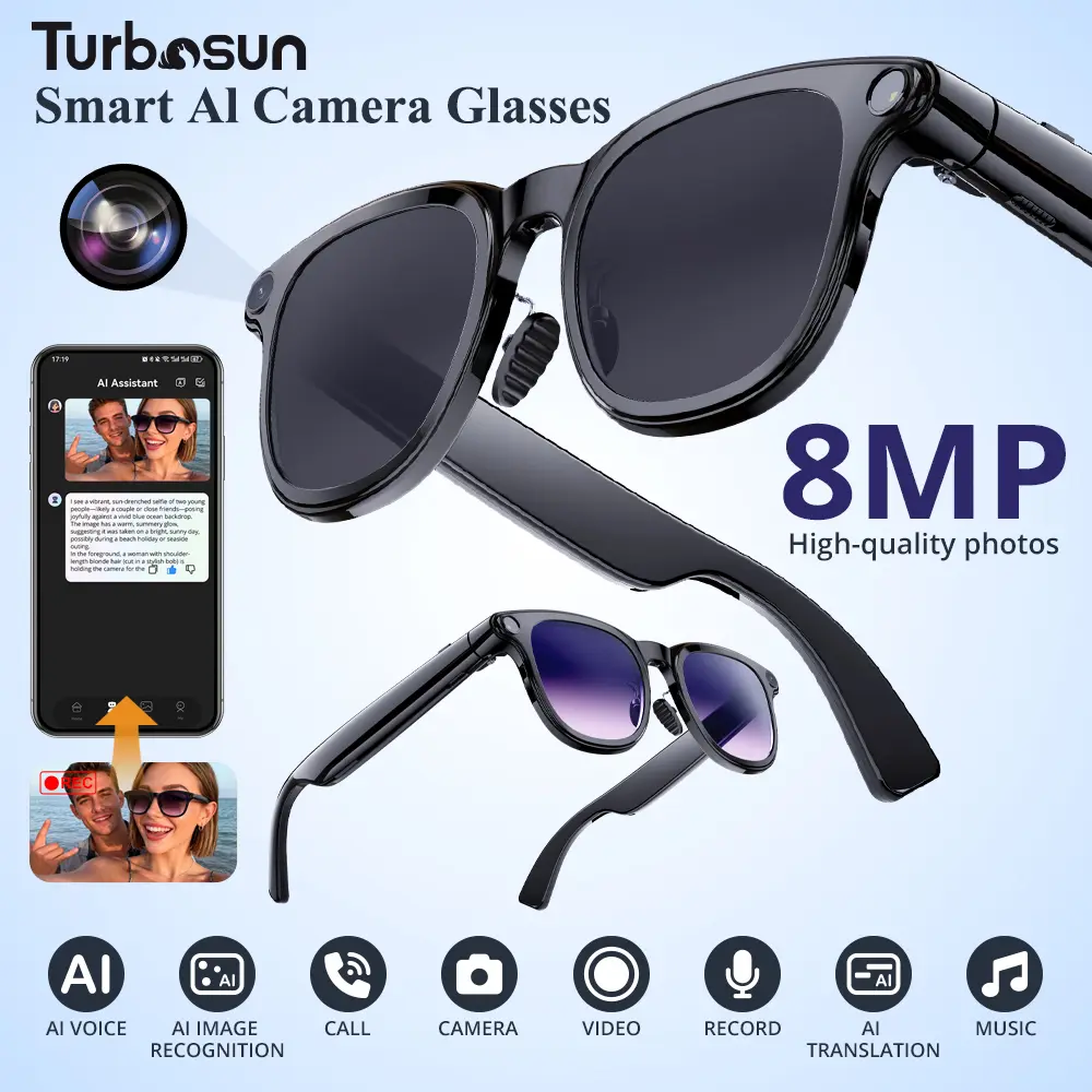 Turbosun A2 AI Smart Glasses,2K Video Recording,AI Glasses with Real-Time Translator, Immersive Open-Ear Sound & Hands-Free Photo Capture – Perfect for Adventurers