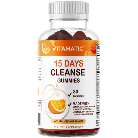 Vitamatic 15-Day Gut Cleanse Gummy Supplements - Senna, Cascara, Psyllium, Flaxseed, Aloe Vera, Licorice, MCT, Probiotic for Daily Support, Gut-Friendly Solutions & Debloat Aid
