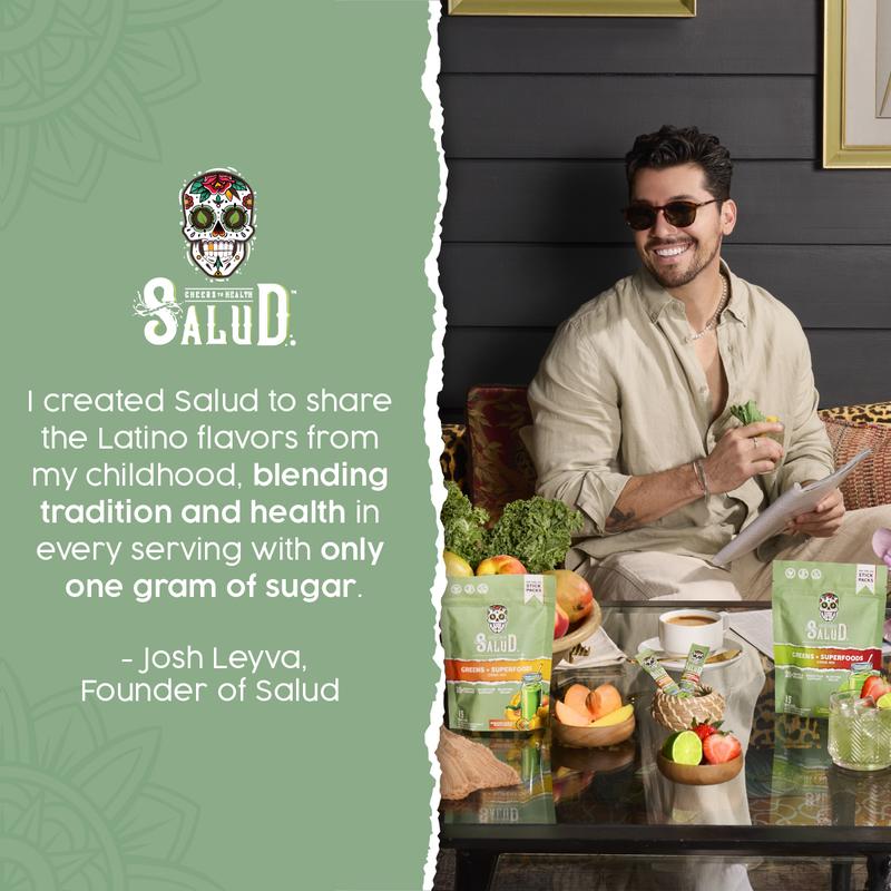 Salud 2-in-1 Greens Powder + Superfood Drink Mix Packets, 20+ Fruits and Veggies, Probiotics, Prebiotics, Supports Digestive Health, Bloating Relief, Vegan, Green Apple (15 Servings)