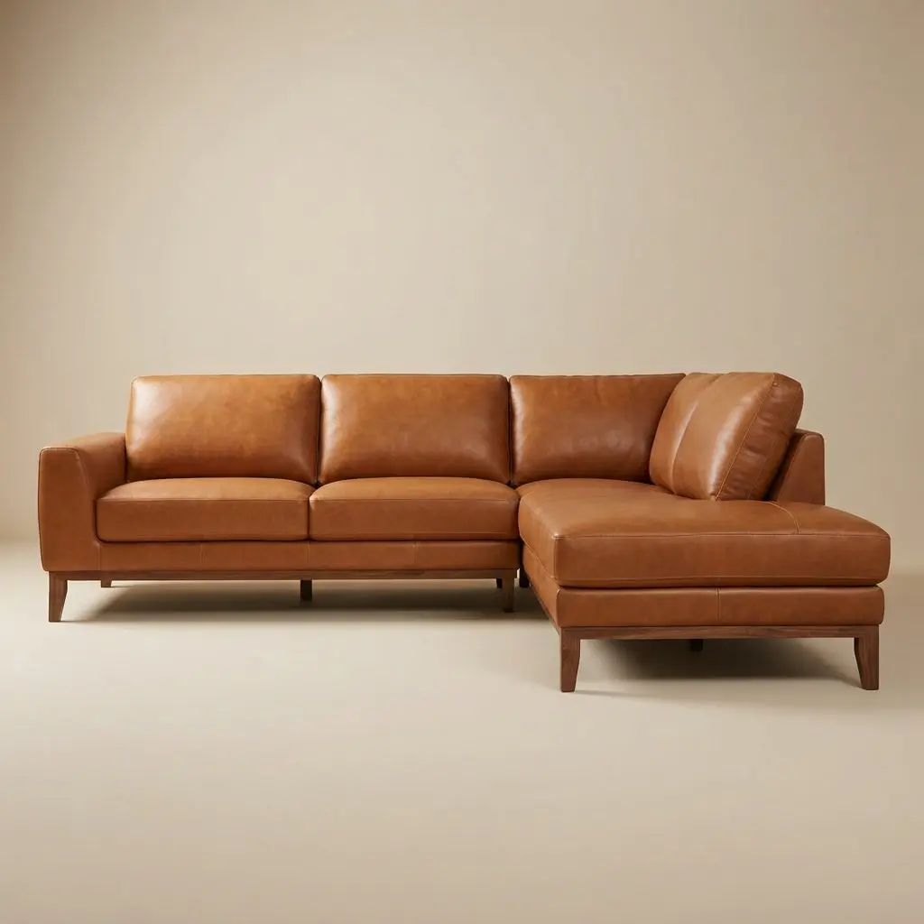 Mayfair Tan Leather Right Sectional Sofa