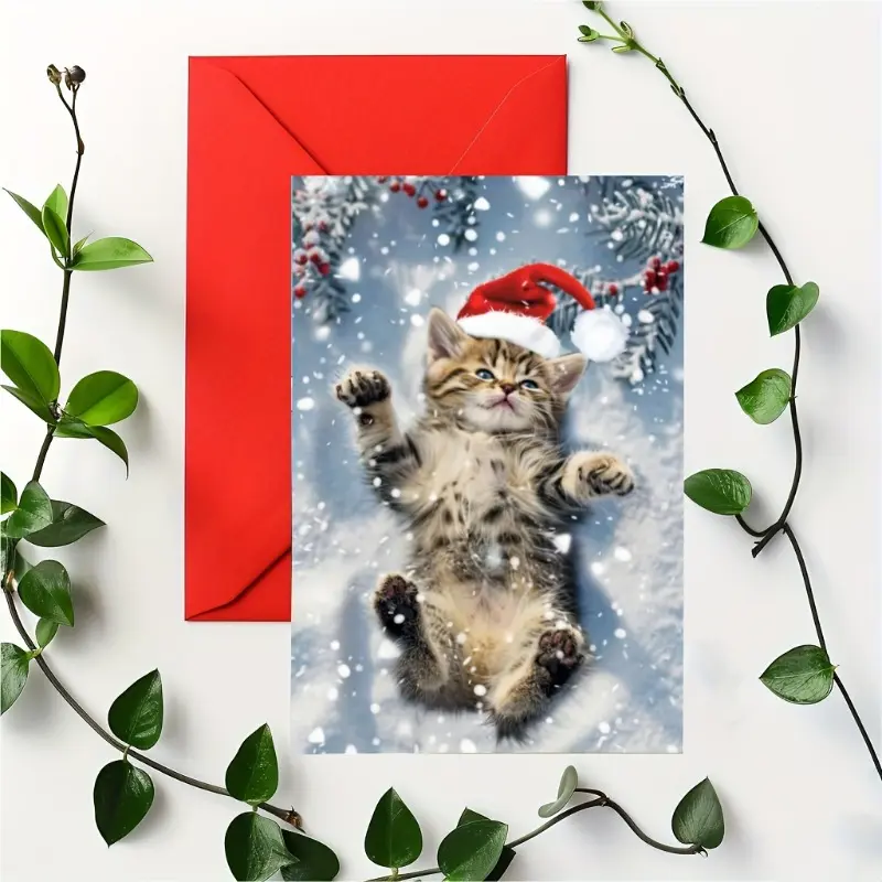 Charming cat-themed Christmas card, high-quality and comfortable to the touch --- suitable for everyone with a free envelope