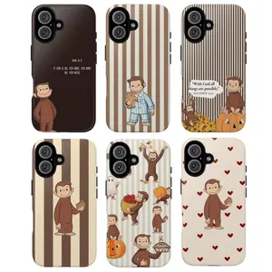 Cute Curious George Tough Smartphone Case - Brown Striped & Heart Pattern Christian Quote Protective Cellphone Shell, Mobile Phone Accessories for Handheld Devices, Gift