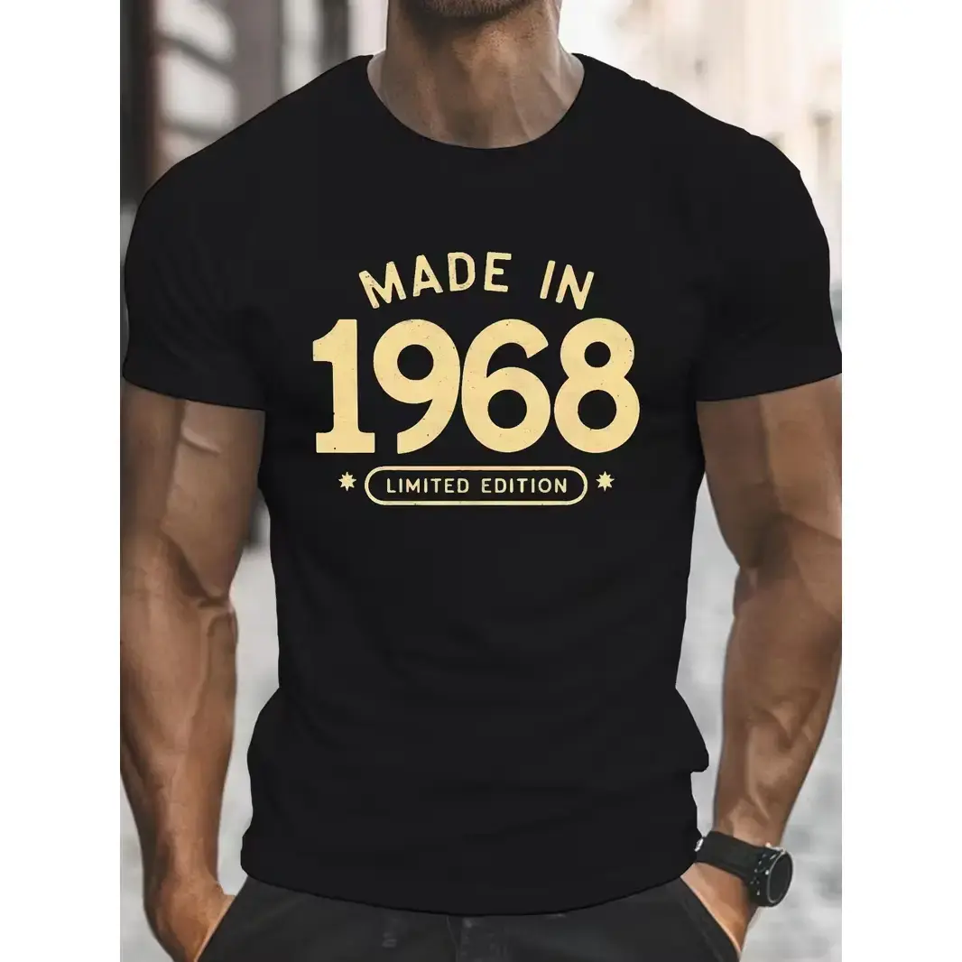 Made in 1968 Graphic Tee for Men - Plus Size, Casual And Trendy Short Sleeve Shirt, Breathable, Machine Washable - Perfect for Summer, PLUS SIZE Men'S T-Shirts Men'S Plus Size T-Shirts