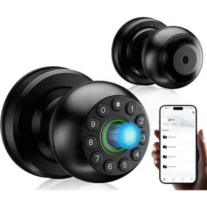 Fingerprint Door Lock | App  But Not Required | Keypad Door Knob with Real Buttons |  Fingerprint Door Knob for Bedroom, Office, Apartment