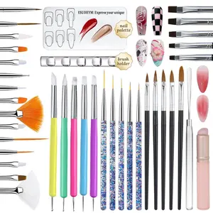 39 PCS Nail Art Brushes Set,Nail Art 3D Sculpting Pen Dotting Tools,Ombre Silicone Brush,Liner Brushes,Acrylic Brushes,Nail Art Palette with Gel Mixing Rod,Nail Design Kit for Home Diy & Salon