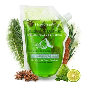 Viral Bergamot Herbal Shampoo Pouch 400 ml (13.5 fl oz), Shampoo de Bergamota With 7 Botanical Extracts Including Rosemary, Ginger, Anise, Green Tea, Horsetail & Cinnamon, Natural Handcrafted Botanical Hair Cleanser
